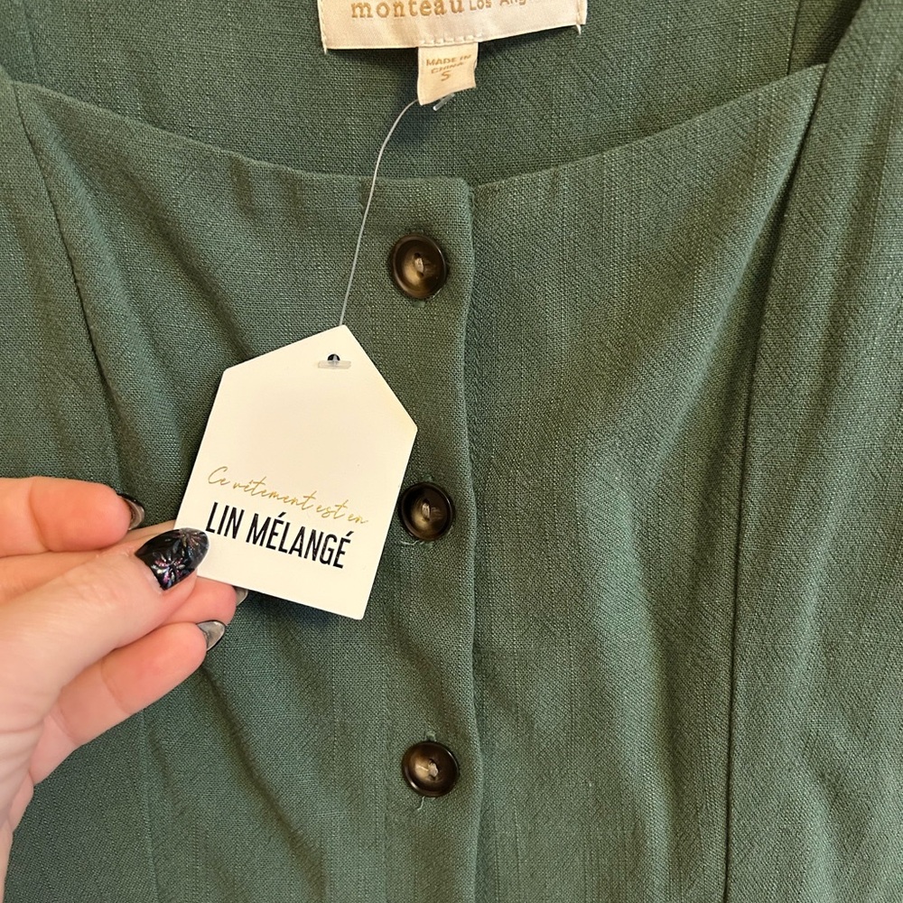 Monteau Forest Green Button-Front Midi Dress - Picture 3 of 12